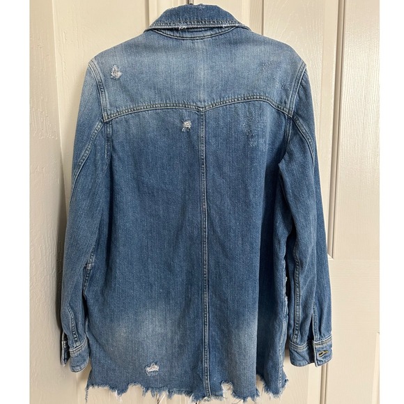 Free People Moonchild Distressed Denim Shirt Jacket Indigo Blue Small - Picture 4 of 9
